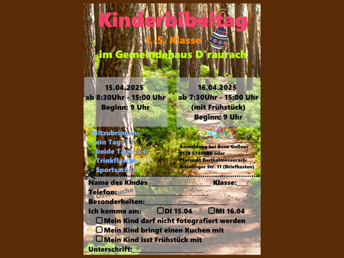 Kinderbibeltage in den Osterferien Kinderbibeltage in den Osterferien